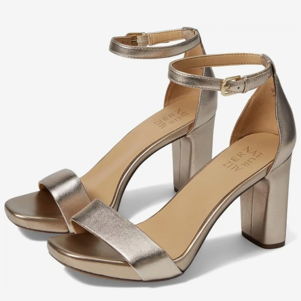 Naturalizer JOY Gold Ankle Strap Sandal Heels.  Sz 7.5. New
